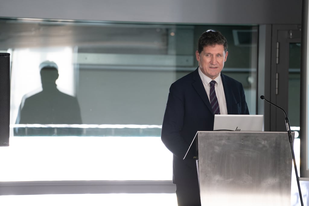 19th January, 2023.Minister for Transport Eamon Ryan speaking at the launch of the new Electric Vehicles Charging Infrastructure Strategy 2022 – 2025 at the Aviva stadium, Dublin .Barry Cronin for The Irish Times.