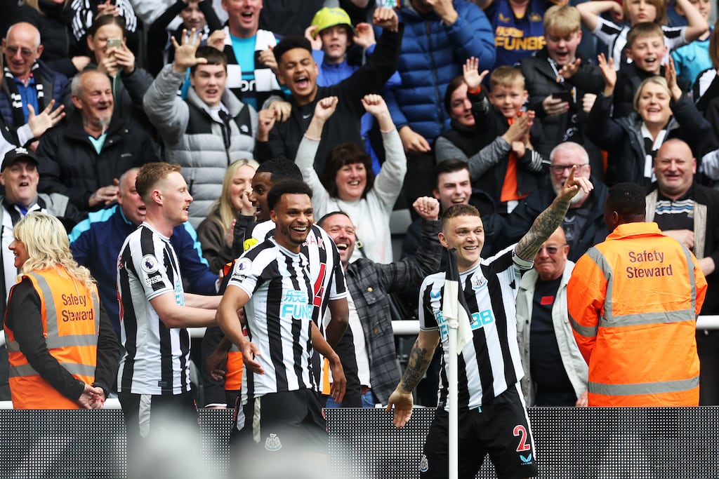 Isak celebrates after scoring Newcastle's fifth goal during the team's match against Spurs at St. James Park. Photograph: Clive Brunskill/Getty Images