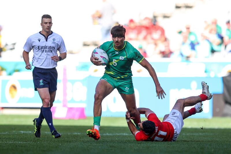 Ireland's Chay Mullins against Portugal at the World Cup Sevens in Cape Town, South Africa. Photograph: Travis Prior/Inpho