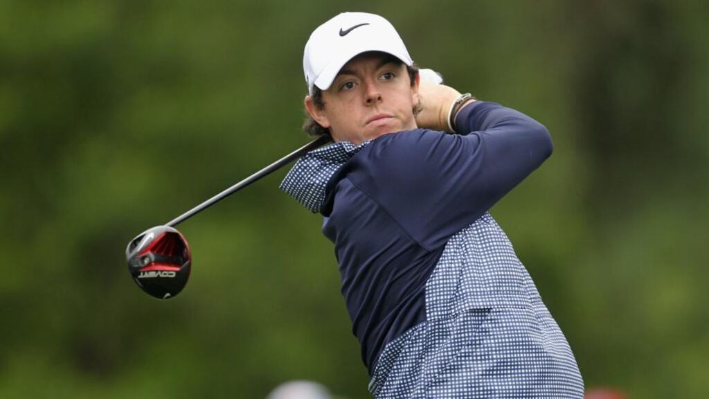 Rory McIlroy of Northern Ireland hits a tee shot on the 3rd hole during the second round of the Wells Fargo Championship at Quail Hollow. Photograph: Tyler Lecka/Getty Images