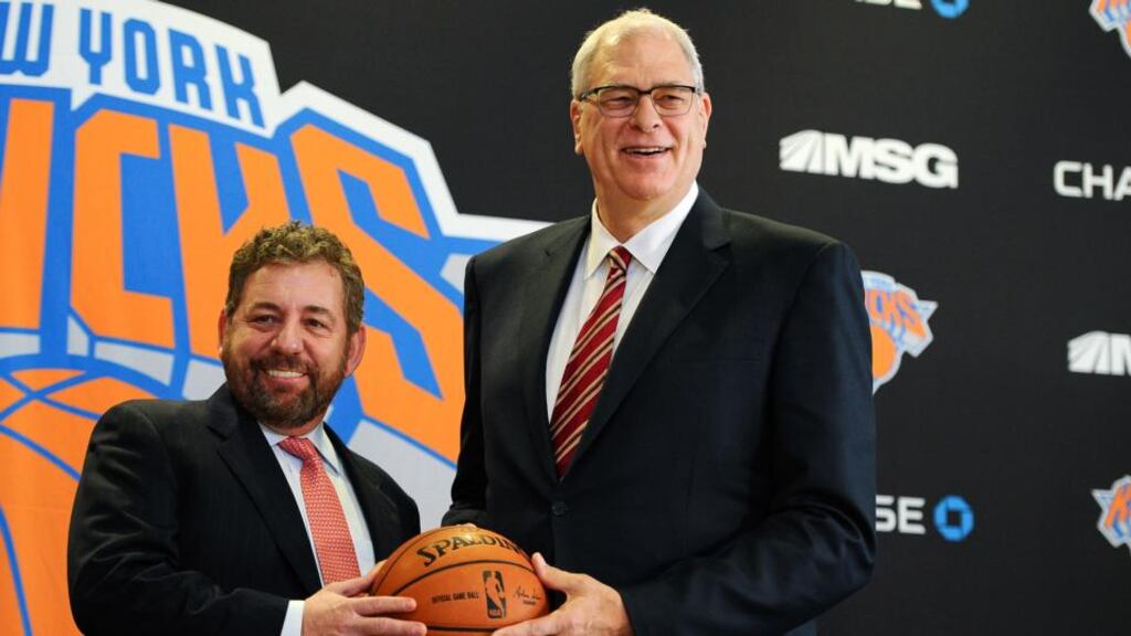 Executive chairman of Madison Square Garden James Dolan (left) with Phil Jackson. Photograph: Maddie Meyer/Getty Images