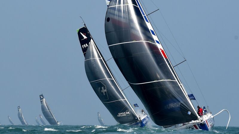 Action from the 2019 La Solitaire Du Figaro off the coast of Dieppe, Normandy. Photograph: Jean-Francois Monier/AFP via Getty Images