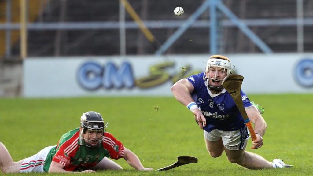 Loughmore-Castleiney’s Tomas McGrath with Pádraic Maher of Thurles Sarsfields during the Tipperary SHC final at Semple Stadium. Photograph: Morgan Treacy/Inpho