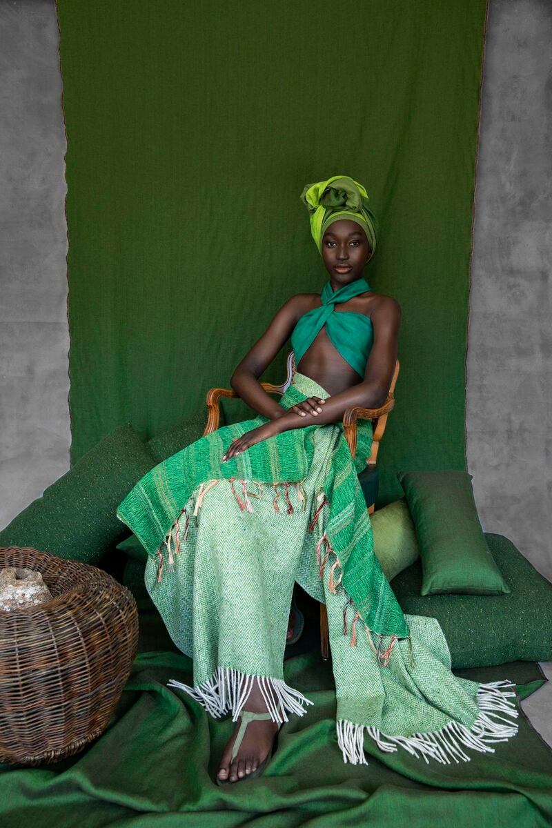 A selection of Irish made scarves and throws in shades of green from stable.ie