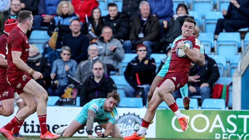 Munster’s Shane Daly runs in to score a try against Exeter Chiefs. Photograph: Dan Sheridan/Inpho
