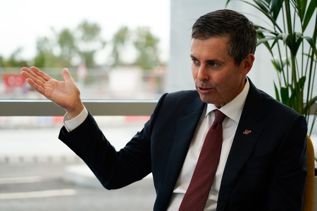 David Ricks, chief executive officer of Eli Lilly & Co., during an interview at the company's manufacturing plant in Limerick, Ireland, on Thursday, Sept. 12, 2024. Lilly has been bulking up its production capacity since 2020, investing more than $17 billion into developing new plants and expanding existing facilities for the weight-loss and diabetes drugs that are expected to become some of the best-selling medicines of all time. Photographer: Paulo Nunes dos Santos/Bloomberg via Getty Images