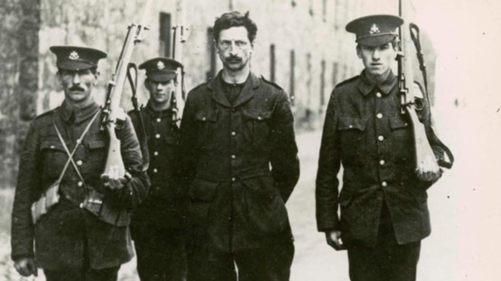 Eamon de Valera under arrest in Richmond Barracks after the 1916 Rising. De Valera was in command in Boland’s Mills