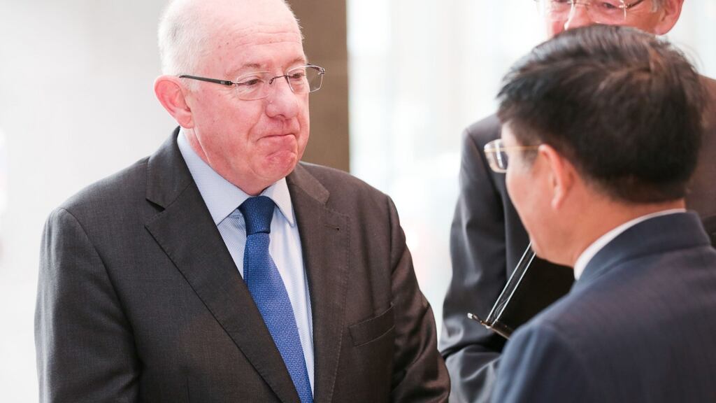 Then minister for foreign affairs Charlie Flanagan greets the Chinese ambassador to Ireland, Yue Xiaoyong, at a meeting in Dublin in 2016. Mr Flanagan, now Minister for Justice, announced in June that Ireland would soon introduce a five-year multi-entry visa option for Chinese visitors. Photograph: Alan Rowlette