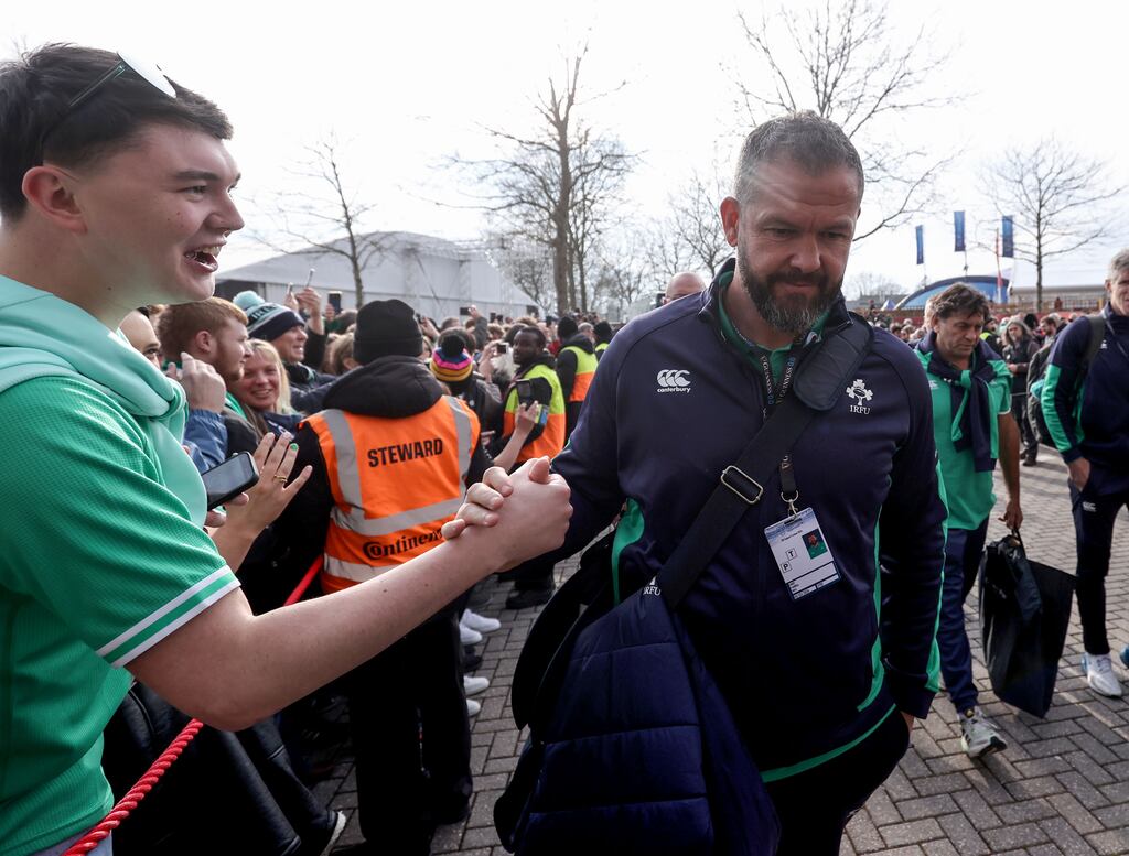 Ireland head coach Andy Farrell greets fans as he arrives at Twickenham on Saturday. Photograph: Dan Sheridan/Inpho