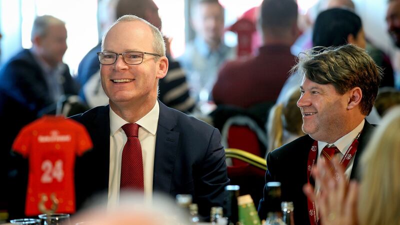 Tánaiste Simon Coveney with Munster Rugby chief executive Ian Flanagan ahead of the Ospreys game on Sunday. Photograph: Tommy Dickson/Inpho
