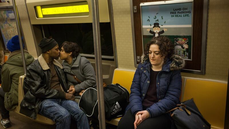 Higgins on a subway train in New York, February 2014. Photograph: Michael Nagle