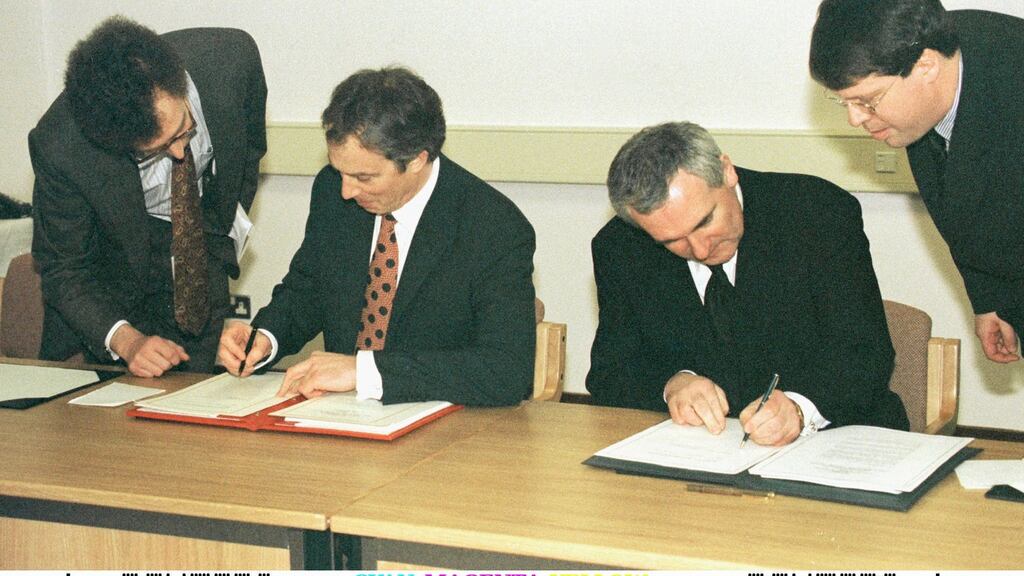 The EU is cited nine times in the Belfast Agreement but only in passing. Brussels has no formal role in any of the agreement’s institutions. Even the all-Ireland EU funding body is not specified in the agreement’s text – and EU funding can continue by treating Northern Ireland as a border region. Photograph: Dan Chung/Reuters