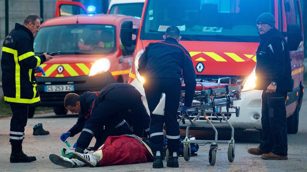 Injured in Calais: a migrant is helped after clashes near the city’s ferry port. Photograph: Johan Ben Azzouz/EPA