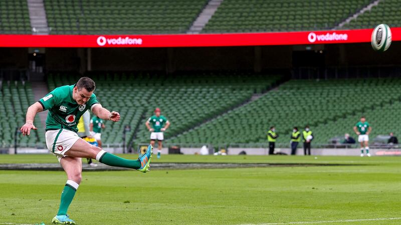 Ireland’s Johnny Sexton kicks a penalty during the Six Nations win over England. Photo: Dan Sheridan/Inpho