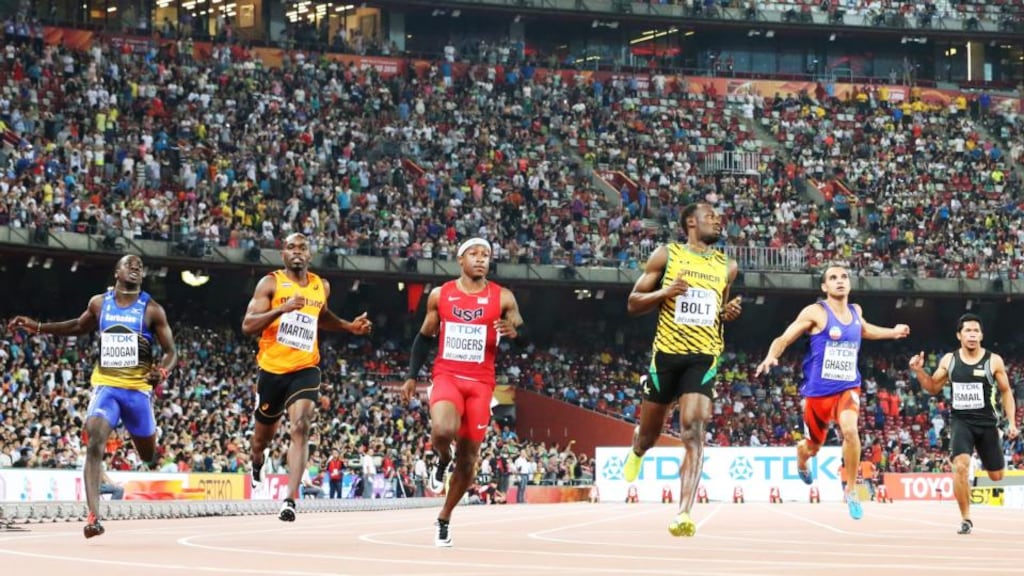 Usain Bolt eased through the 100m heats at the World Championships in Beijing. Photograph: EPA