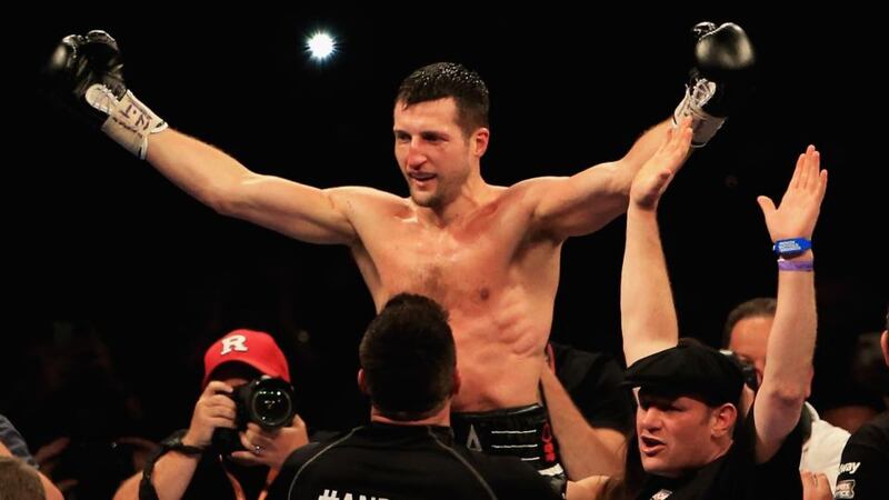 Carl Froch celebrates his win over George Groves at Wembley Stadium. Photograph: Matthew Lewis/Getty Images