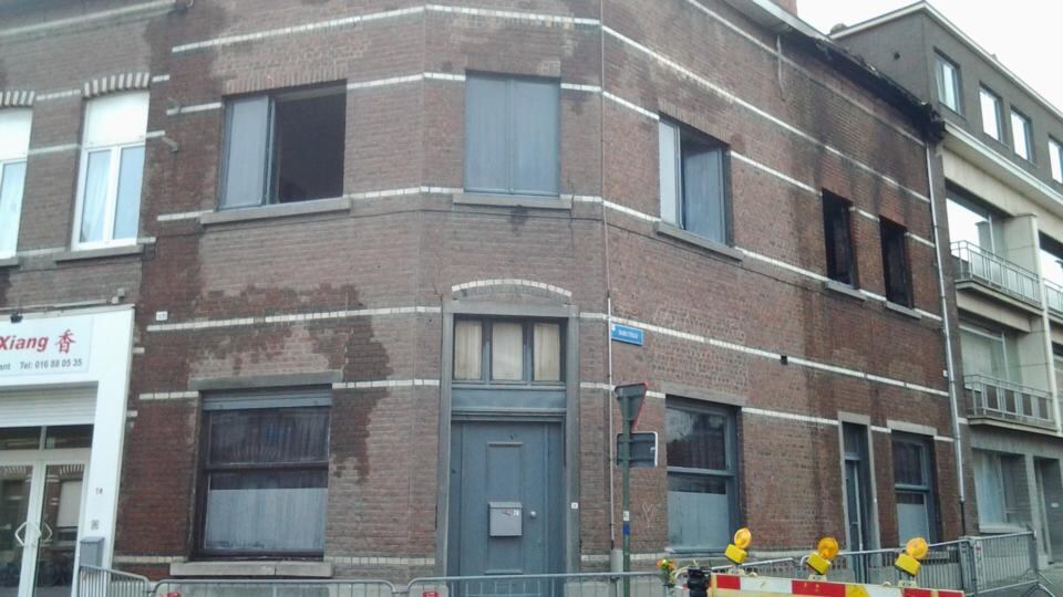 The scene today outside the fire-damaged student residence on Bank Straat in Leuven, Belgium. Photograph: Suzanne Lynch/The Irish Times