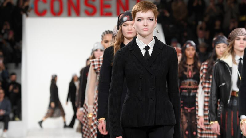 Models on the runway during the Dior show. Photograph: Pascal Le Segretain/Getty Images
