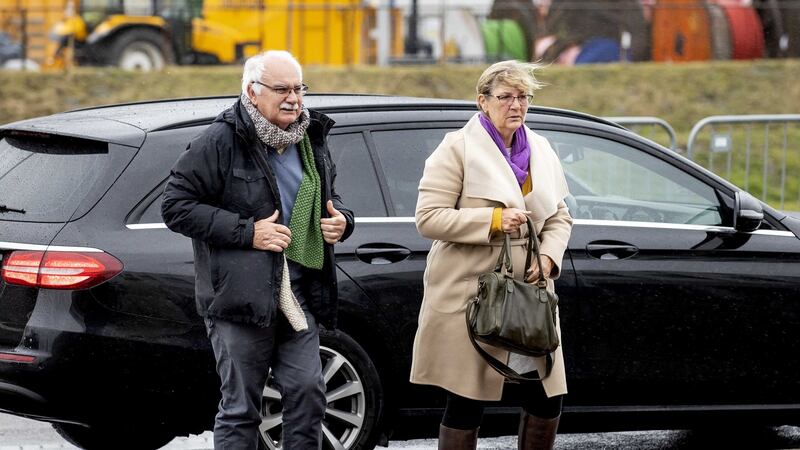 Surviving relatives Bryan and Lisa Clancy,  from Australia, arrive at the heavily secured Schiphol Judicial Complex, in Badhoevedorp, near Schiphol Airport, the Netherlands, as a trial over the downing of Malaysia Airlines Flight MH17 six years ago continues. Photograph: Koen Van Weel/EPA
