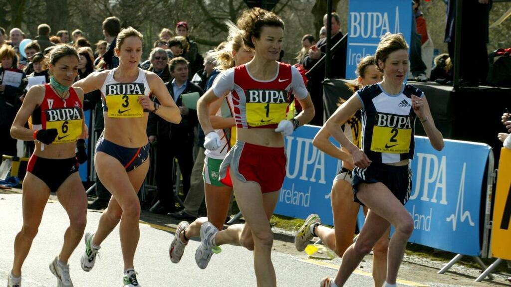 Sonia O’Sullivan and Catherina McKiernan at the start of the Bupa Great Ireland Run in the Phoenix Park in 2004. Photograph: Morgan Treacy/Inpho