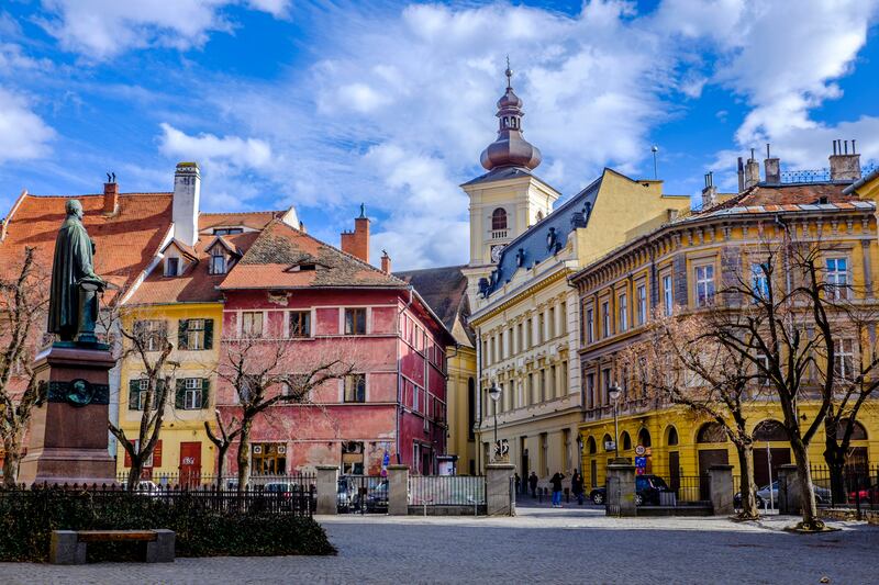Albert Huet Square in the city of Sibiu, Romania