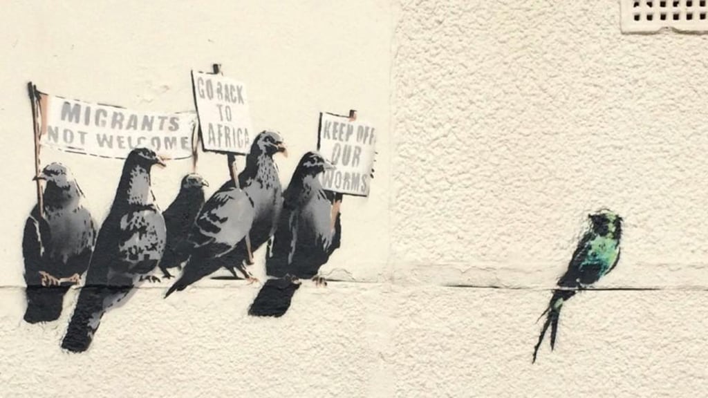 One of street artist Banksy’s newest works has been removed following complaints it was racist.