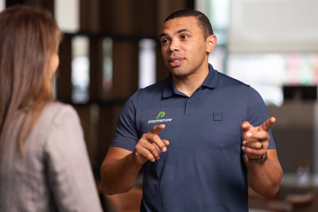 Bryan Habana, the former South African Rugby player and cofounder and chief client officer at fintech firm Paymenow at the FinTechNation conference. Photograph: Naoise Culhane