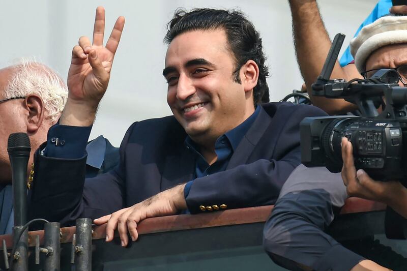 Pakistan People's Party (PPP) chairman Bilawal Bhutto Zardari, the son of assassinated former prime minister Benazir Bhutto, gestures during a campaign rally in Karachi. Asif Hassan/AFP via Getty Images