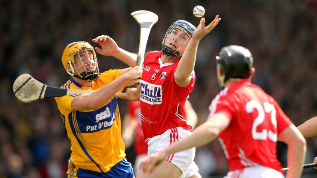 Patrick Horgan of Cork (centre) is restored to his usual number 14 shirt to face Kilkenny in Sunday’s All-Ireland hurling quarter-final at Thurles after having the red card received in the Munster semi-final against Clare rescinded. Photograph: Cathal Noonan/Inpho