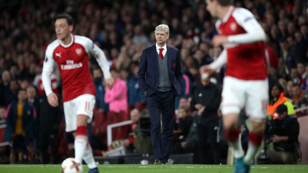 Arsène Wenger watches on during Arsenal’s 1-1 draw with Atlético Madrid. Photograph: Nick Potts/PA