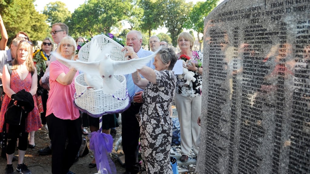 Doves are released at the annual Remembrance for the Little Ones in Mount Jerome cemetery in Harolds Cross Dublin today. Photograph: Aidan Crawley