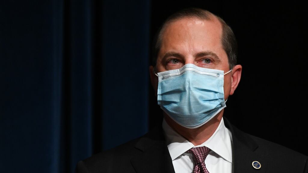 Alex Azar: “We have to act, and people as individuals have to act, responsibly. We need to keep social distance, we need to wear our face coverings.” Photograph: Erin Scott/Bloomberg