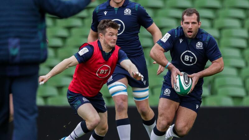 Scotland hooker Fraser Brown on the ball at the Aviva Stadium. Photograph: Brian Reilly-Troy/Inpho