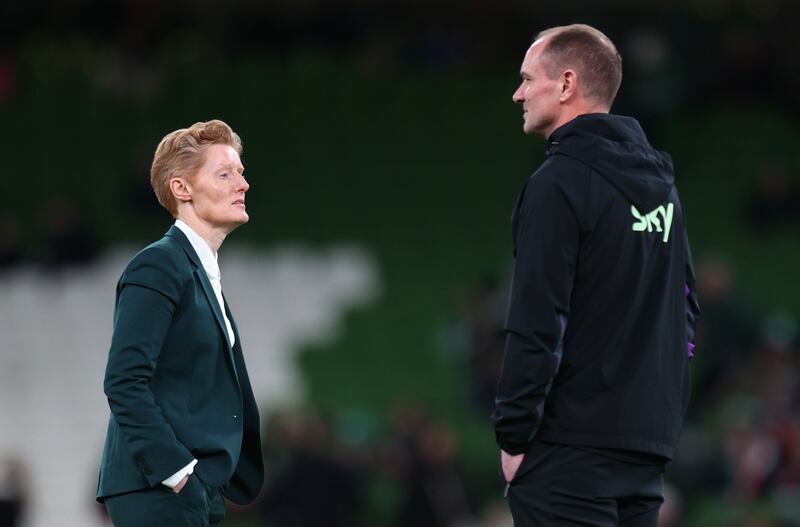 Eileen Gleeson and Colin Healy before the UEFA European women's qualifier play-off final second leg game against Wales last December. Photograph: Ryan Byrne/INPHO