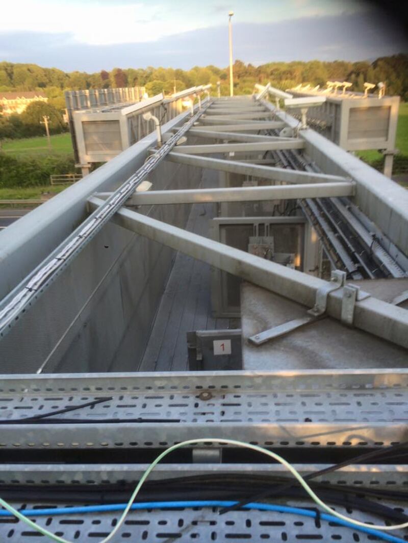 A photograph from the social media account of a person who claims they climbed the M50 gantry on Friday night.