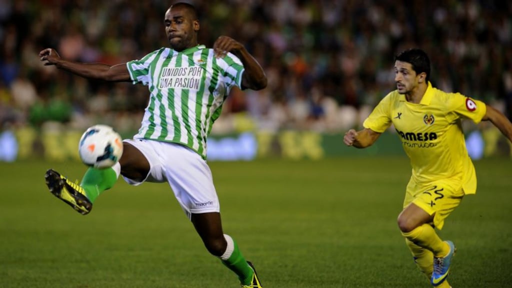 Real Betis’ Brazilian defender Paulao was subjected to racist abuse from his own supporters after he was sent off in last Sunday’s derby match against Sevilla. Photograph: Cristina Quicler/AFP/Getty Images