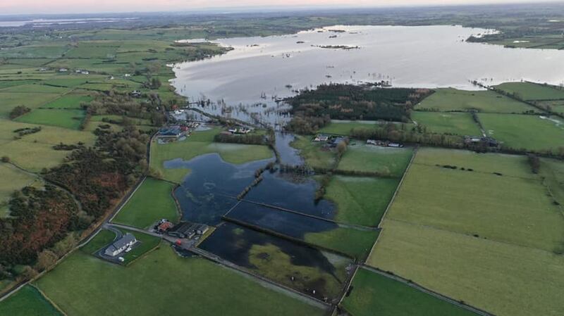 Lough Funshinagh’s waters spilling over into nearby farmland in early January. Photograph: Lough Funshinagh Flood Crisis
