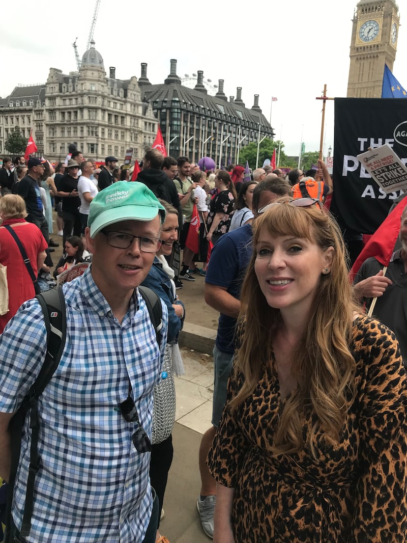 The now deputy prime minister of the UK, Angela Rayner, with Peter Benson at a cost-of-living march and rally organised by the TUC (Trade Union Congress) in London on June 18th, 2022.