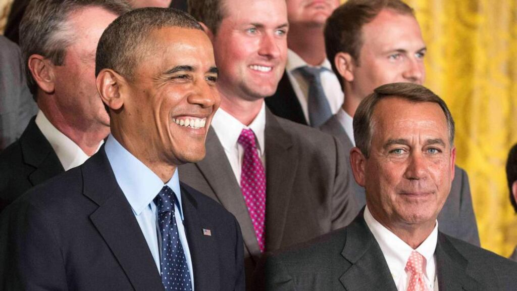 US president Barack Obama with speaker of the house John Boehner (right) in the White House this week. Photograph: Reuters/Joshua Roberts