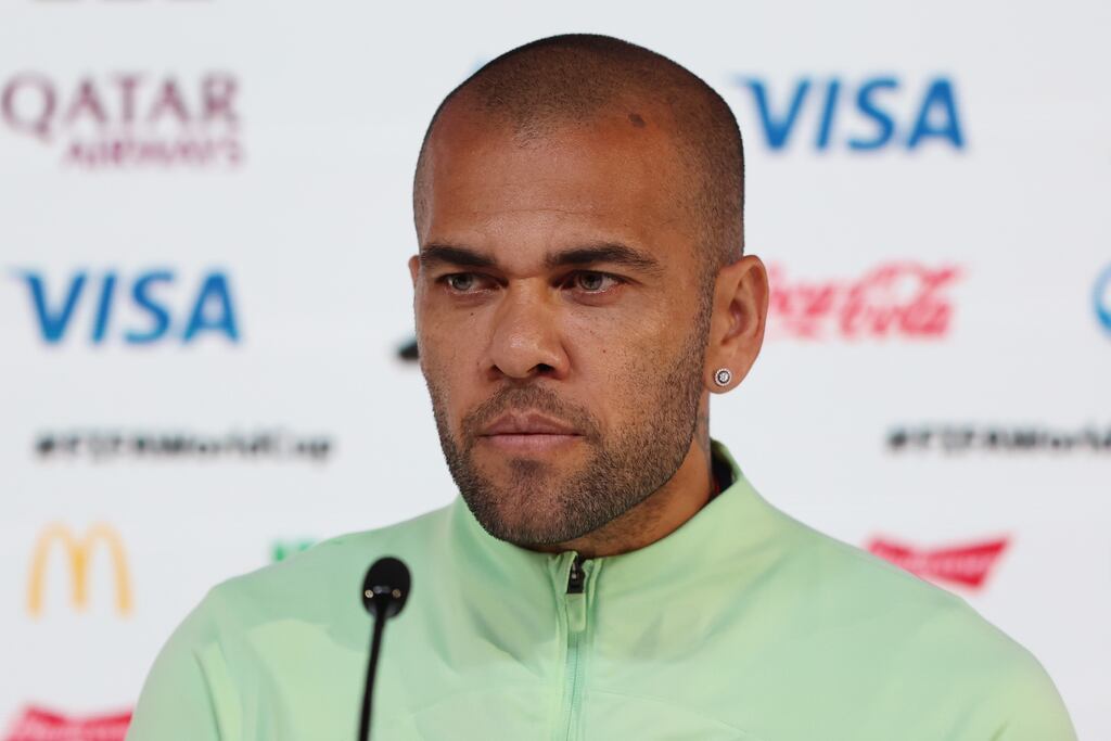 Dani Alves of Brazil speaking during the World Cup in Qatar. Photograph: Mohamed Farag/Getty