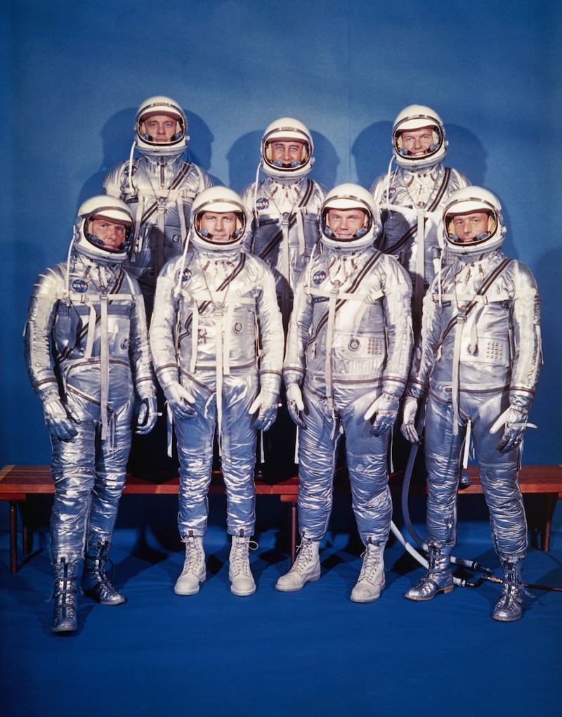 The original seven Project Mercury astronauts: front row, left to right, are Walter Schirra Jr, Donald “Deke” K Slayton, John Glenn Jr, and Scott Carpenter. Back row, left to right, are Alan Shepard Jr, Virgil  “Gus” Grissom, and Gordon Copper. Photograph: NASA/Roger Ressmeyer/Corbis/VCG via Getty Images