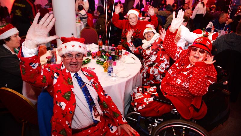 Guests enjoying the Knights of Columbanus homeless dinne at the RDS. Photograph: Cyril Byrne/The Irish Times