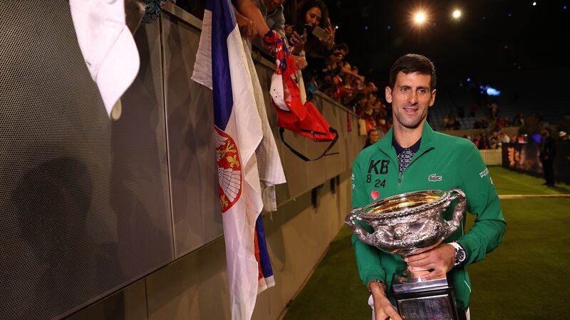 Novak Djokovic with fans after his 2020 Australian Open final win over Dominic Thiem. Photograph: Clive Brunskill/Getty