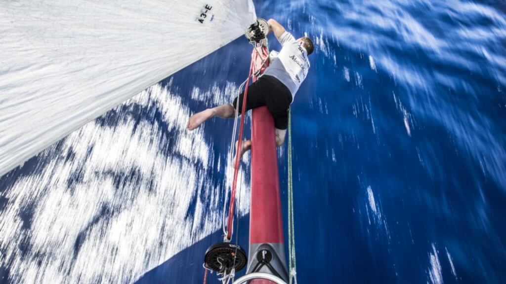 Justin Slattery inspects the end of the prod during Leg 6 from Itajai to Newport. Photograph: Getty