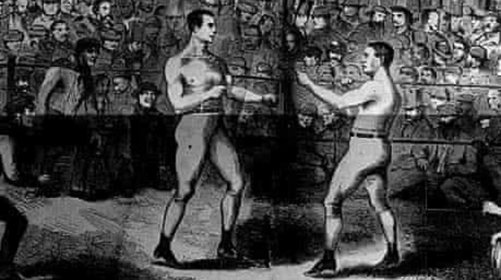 The US boxer John Carmel Heenan fighting England’s Tom Sayers in 1860