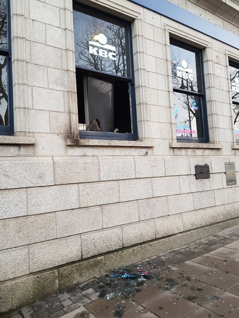 A Garda spokesman said initial investigations found the front window of the building was broken. Photograph: Patrick Logue