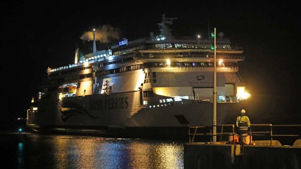 The Irish Ferries Ulysses arrives at Dublin Port from Holyhead in Wales on Friday morning. Photograph: Niall Carson/PA