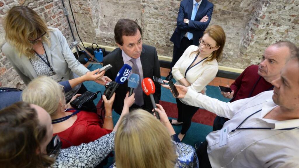 Minister for Justice  Alan Shatter speaking at the Central Count Centre at Dublin Castle. Photograph: Dara Mac Dónaill/The Irish Times