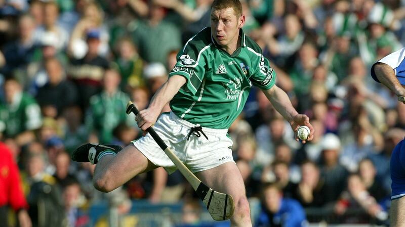 Ciarán Carey in acton during the Munster Hurling semi-final replay in 2003. Photograph: Lorraine O’Sullivan/Inpho