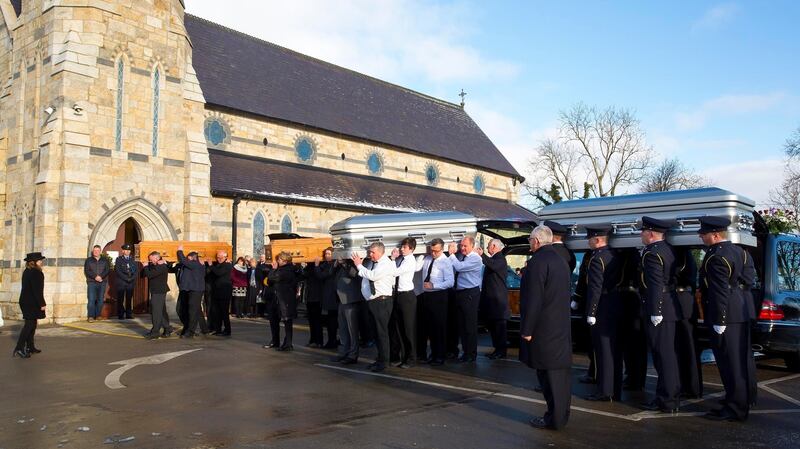 Funerals of the Alexander family, Doug snr, Lily, Doug jnr and Steve at Cushinstown church, Co Wexford on Monday. Photograph: Mary Browne